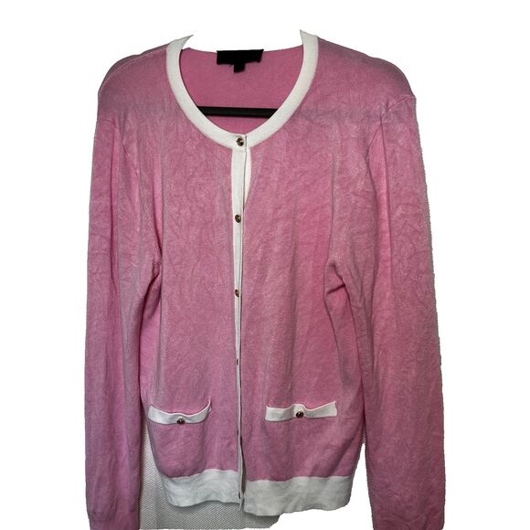 Zara Pink Contrast Trim Cardigan Sweater Coquette Preppy Lightweight Knit Size L - Picture 2 of 8